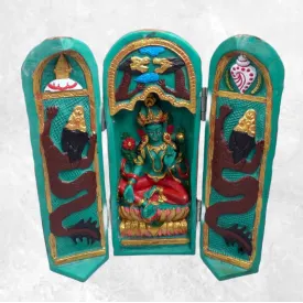 Temple bouddhiste triptyque Tara Verte, peint à la main - Stupas, temples bouddhistes