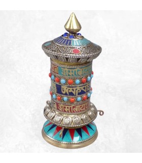 Moulin à prières bouddhiste de table – Laiton pierres naturelles 17 cm