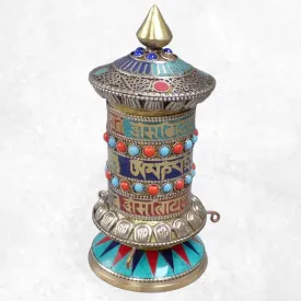 Moulin à prières bouddhiste 3 mantras laiton et pierres 17 cm - Moulins à Prières tibétains