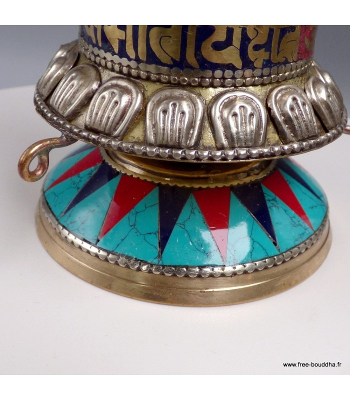 Moulin à prières bouddhiste de table – Laiton pierres naturelles 17 cm