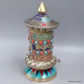 Moulin à prières bouddhiste 3 mantras laiton et pierres 17 cm - Moulins à Prières tibétains