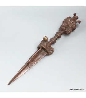 Grand phurba tibétain bronze 30 cm – rituel bouddhiste Népal