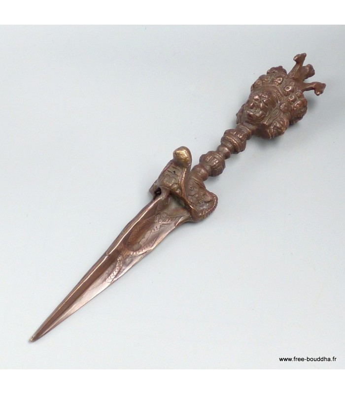 Grand phurba tibétain bronze 30 cm – rituel bouddhiste Népal
