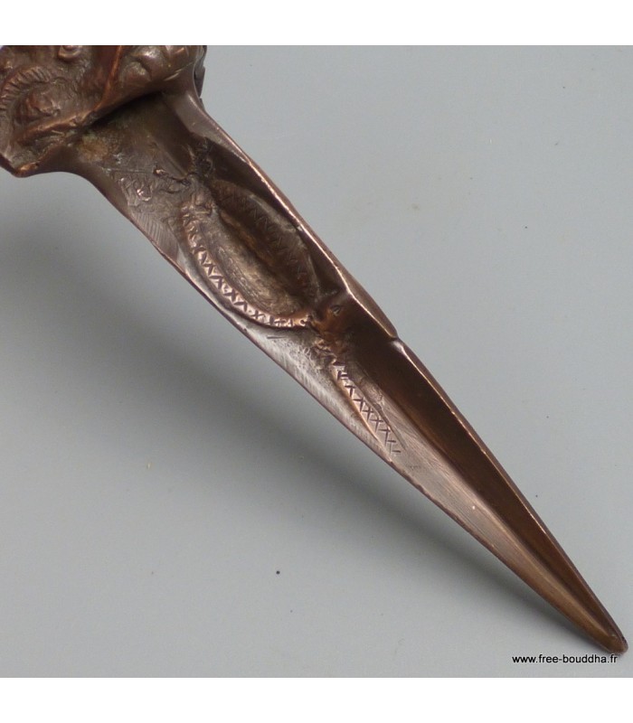 Grand phurba tibétain bronze 30 cm – rituel bouddhiste Népal