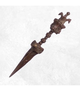 Grand phurba tibétain bronze 30 cm – rituel bouddhiste Népal