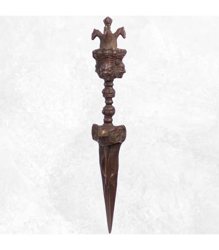 Grand phurba tibétain bronze 30 cm – rituel bouddhiste Népal