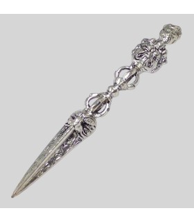 Phurba tibétain bronze argent 20 cm authentique Népal