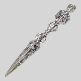 Phurba tibétain authentique bronze plaqué argent 20 cm - Phurba tibétain, dague magique