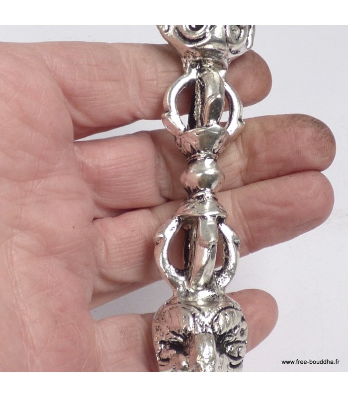 Phurba tibétain bronze argent 20 cm authentique Népal