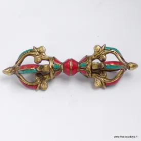 Dorje tibétain 4 branches serti de pierres naturelles 15 cm - Dordjé, double dorjé (sans cloche)