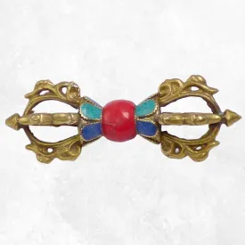 Dorje vajra tibétain 4 branches, pierre rouge, 13,5 cm - Dordjé, double dorjé (sans cloche)