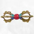 Dorje vajra tibétain 4 branches, pierre rouge, 13,5 cm - Dordjé, double dorjé (sans cloche)