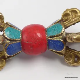 Dorje vajra tibétain 4 branches, pierre rouge, 13,5 cm - Dordjé, double dorjé (sans cloche)