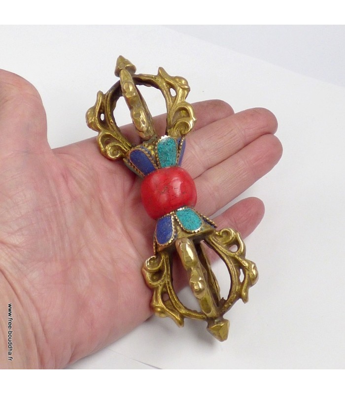 Dorjé vajra tibétain authentique pour autel bouddhiste 13,5 cm