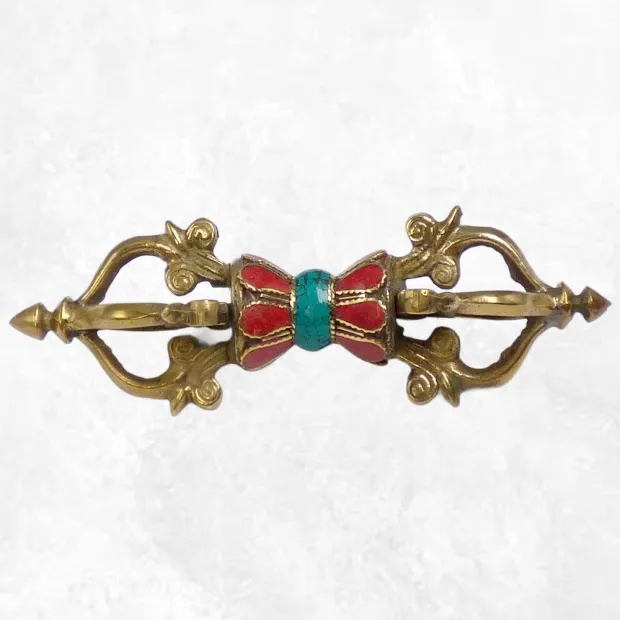 Dorjé tibétain artisanal pierres fantaisie 4 branches - Dordjé, double dorjé (sans cloche)