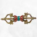 Dorjé tibétain artisanal pierres fantaisie 4 branches - Dordjé, double dorjé (sans cloche)