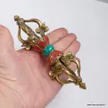 Dorjé tibétain artisanal pierres fantaisie 4 branches - Dordjé, double dorjé (sans cloche)