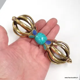 Vajra tibétain 8 branches, pierres fantaisie, 14 cm - Dordjé, double dorjé (sans cloche)