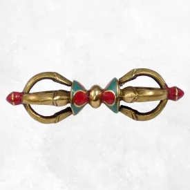 Vajra tibétain de poche 4 branches, pierres fantaisie, 9,5 cm - Dordjé, double dorjé (sans cloche)