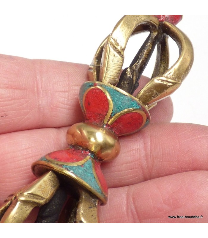 Dorjé vajra tibétain 4 branches pour pratique spirituelle 9,5 cm