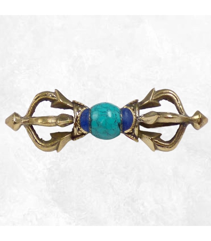 Dorjé tibétain serti de pierres naturelles pour méditation 9 cm