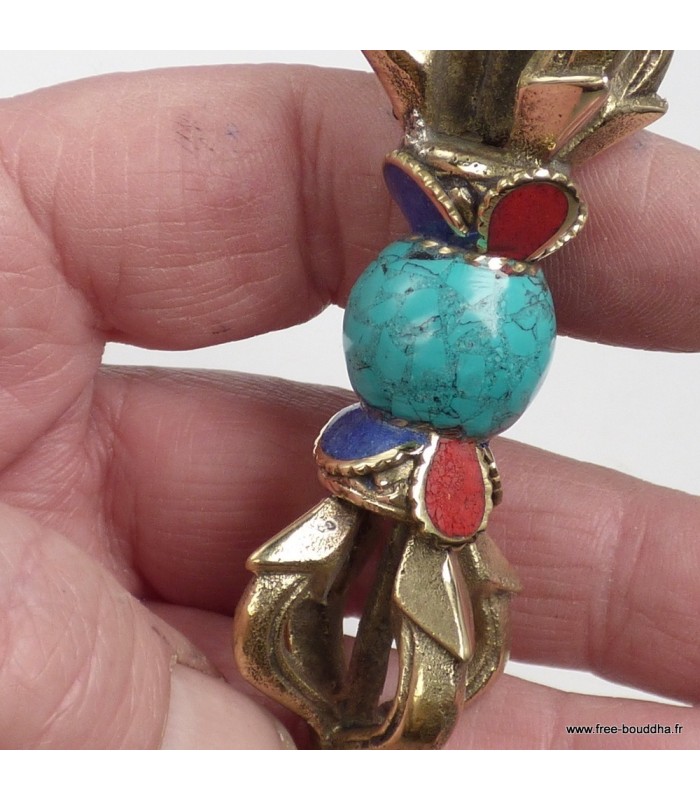 Dorjé tibétain serti de pierres naturelles pour méditation 9 cm