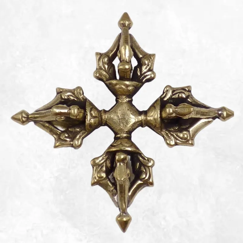 Double dorjé bouddhiste vajra de voyage 4 branches - Dordjé, double dorjé (sans cloche)