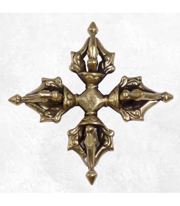 Double dorjé tibétain en laiton massif fabrication artisanale