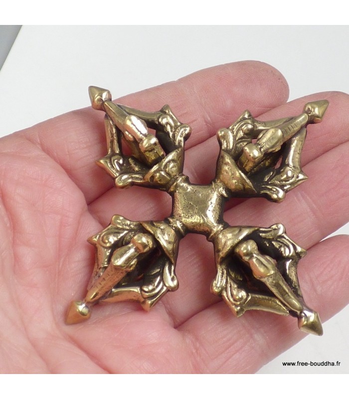 Double dorjé tibétain en laiton massif fabrication artisanale