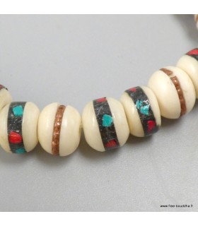Bracelet mala tibétain en os de buffle blanc, 27 perles népalaises