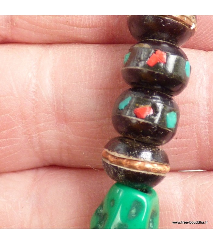 Bracelet porte bonheur mala tibétain os de buffle sculpté à petit prix