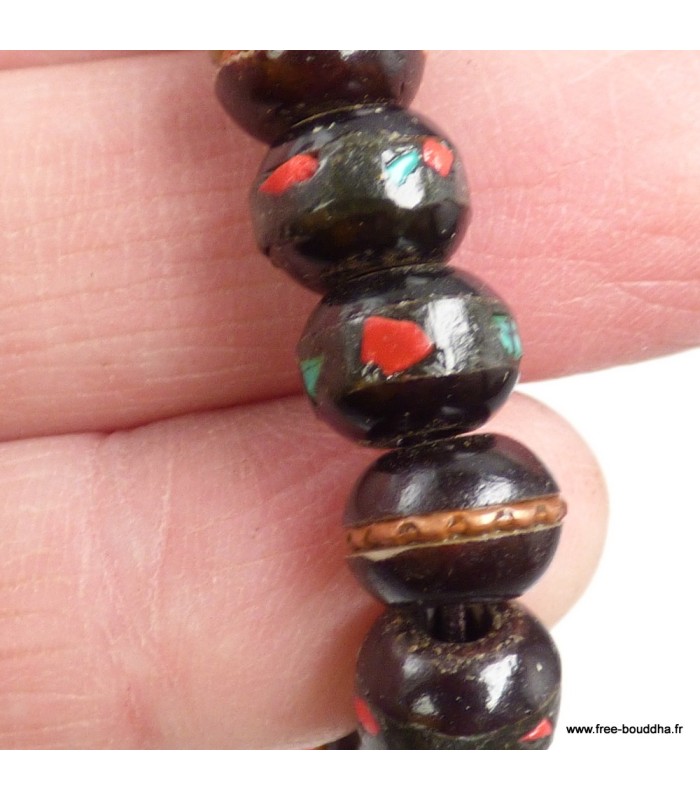 Bracelet porte bonheur mala tibétain os de buffle sculpté à petit prix