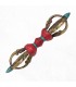 Vajra bouddhiste 16 cm – Dorjé tibétain 4 branches turquoise et corail