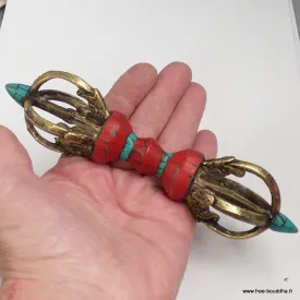 Vajra bouddhiste unique 16 cm pour rituel et temple - Dordjé, double dorjé (sans cloche)