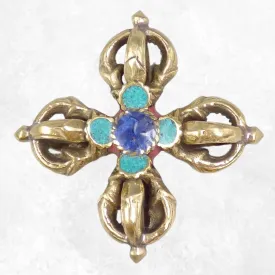 Double dorjé bouddhiste coloré, vajra de voyage 4 branches - Dordjé, double dorjé (sans cloche)