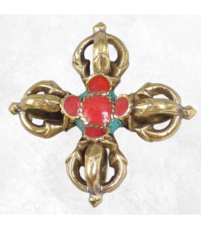 Double dorjé bouddhiste 5,5 cm – Vajra de voyage coloré