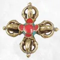 Double dorjé bouddhiste coloré, vajra de voyage 4 branches - Dordjé, double dorjé (sans cloche)