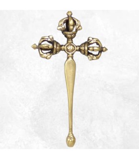 Vajra tibétain tige longue 13 cm – Dorjé 3 faces artisanal Népal