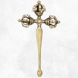 Dorjé tibétain 3 faces tige longue 13 cm pour rituel - Dordjé, double dorjé (sans cloche)