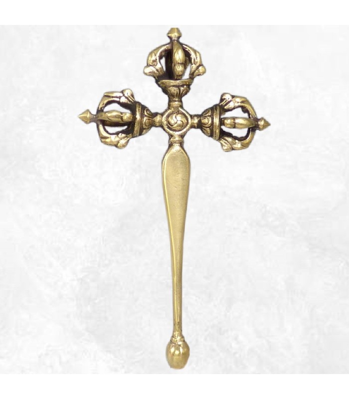 Vajra tibétain tige longue 13 cm – Dorjé 3 faces artisanal Népal
