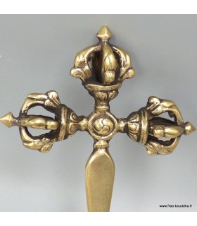 Vajra tibétain tige longue 13 cm – Dorjé 3 faces artisanal Népal