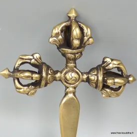 Dorjé tibétain 3 faces tige longue 13 cm pour rituel - Dordjé, double dorjé (sans cloche)