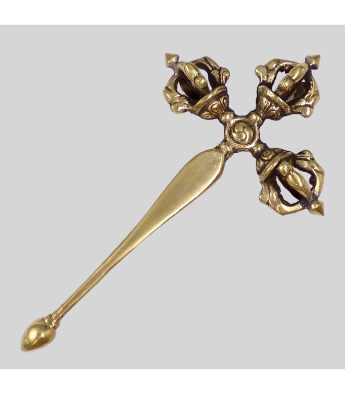 Vajra tibétain tige longue 13 cm – Dorjé 3 faces artisanal Népal