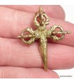 Pendentif phurba 3,6 cm en laiton – Dorjé tibétain + cordelette