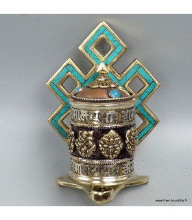 Moulin mural bouddhiste – Nœud d’éternité turquoise – 11,5 cm