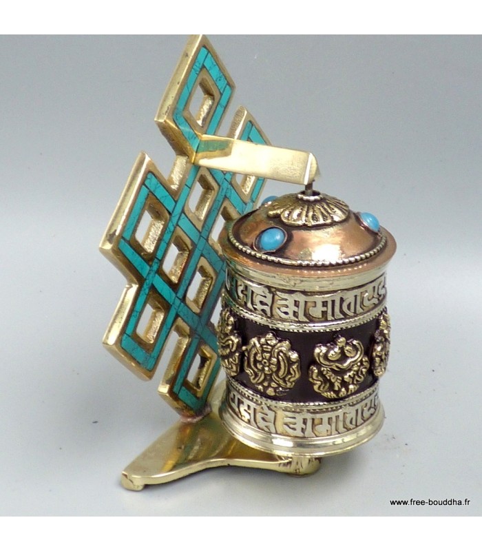 Moulin mural bouddhiste – Nœud d’éternité turquoise – 11,5 cm