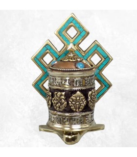 Moulin mural bouddhiste – Nœud d’éternité turquoise – 11,5 cm