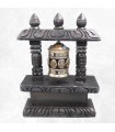 Moulin à prière tibétain sur socle bois – Signes Auspicieux – 22 cm