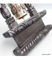 Moulin à prière tibétain sur socle bois – Signes Auspicieux – 22 cm