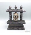 Moulin à prière tibétain sur socle bois – Signes Auspicieux – 22 cm